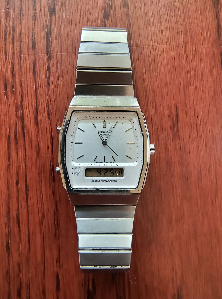 Vintage Seiko H601-5400 Ana Digi Watch Steel White Dial Quartz