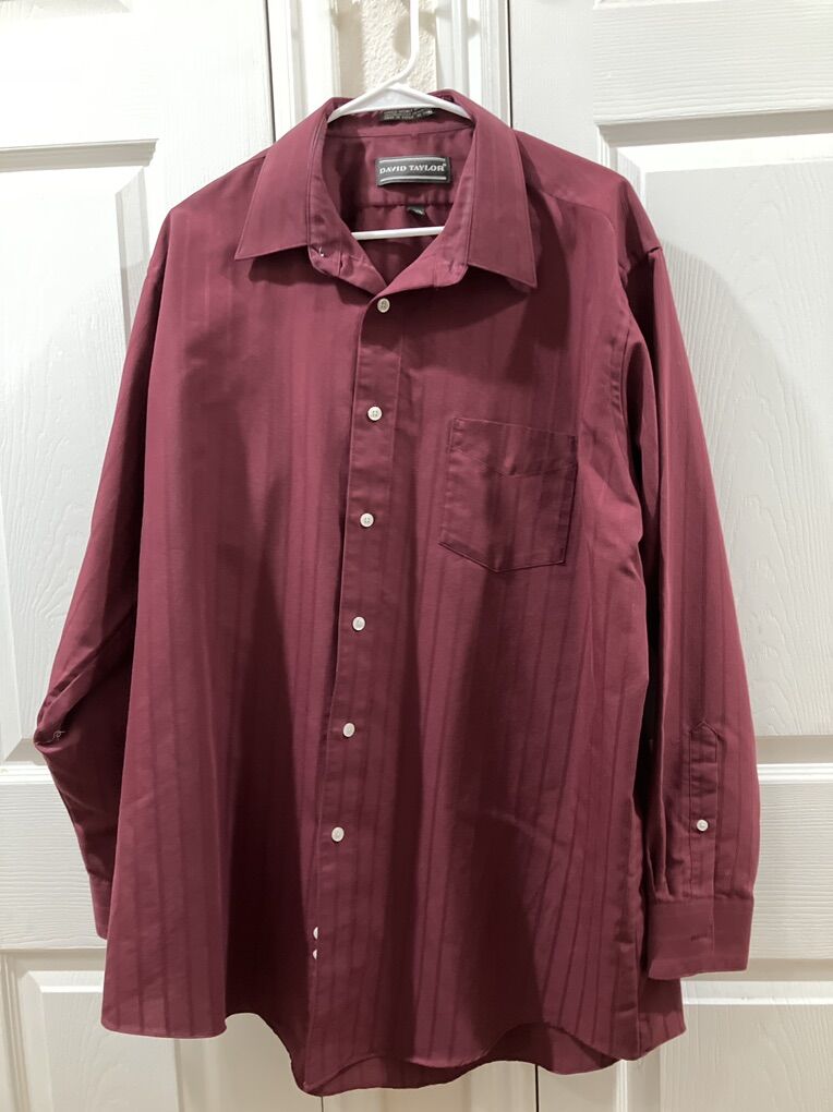 Maroon Striped David Taylor LongSleeve Dress Shirt