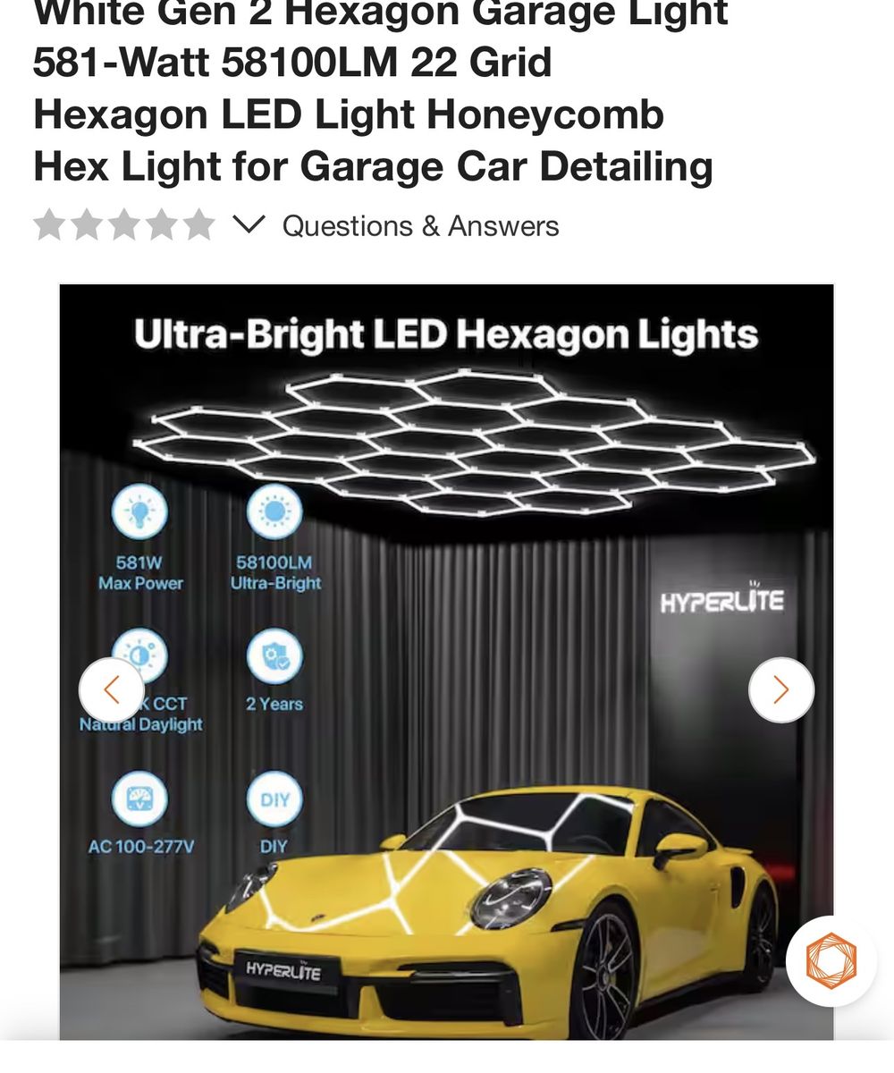 Hyperlite Gen 2 Hexagon Garage Light 581W 58100LM Honeycomb LED Grid