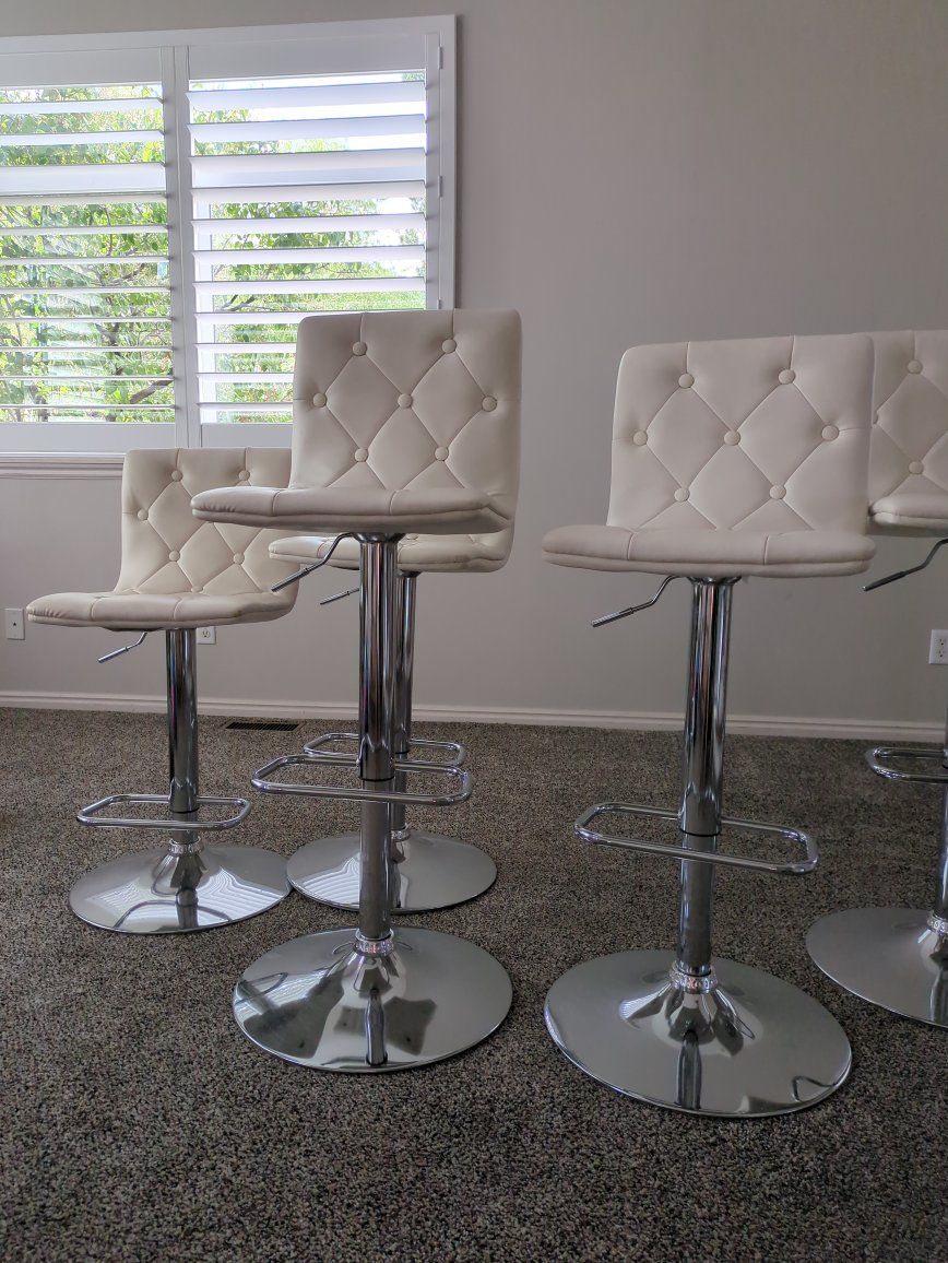 Set of 6 Cream Quilted Adjustable Swivel Bar Stools with Chrome Base