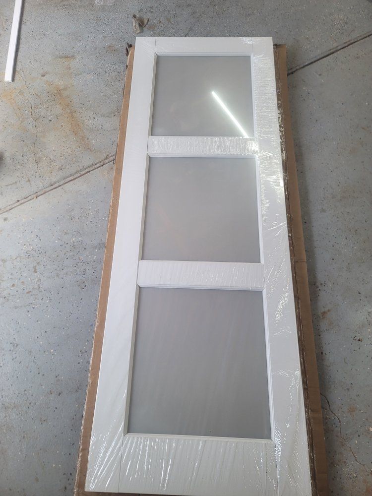 White Frosted Glass Panel Interior Door Slab 28" x 80" - Modern Design