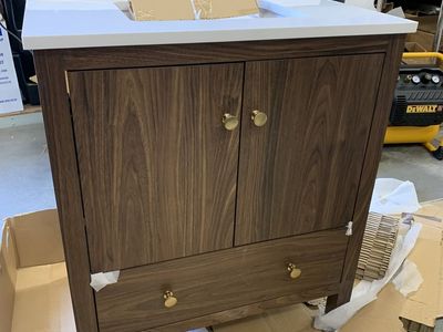Glacier Bay Rory 30 in. Single Sink Freestanding Bathroom Vanity in Walnut with White Engineered Marble Top