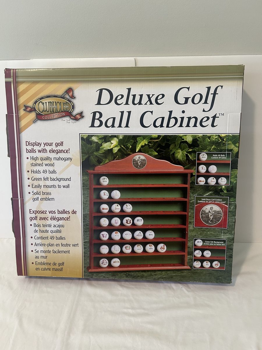 New Clubhouse Collection Deluxe Golf Ball Display Cabinet - Mahogany Stained Wood, Green Felt, Holds 49 Balls