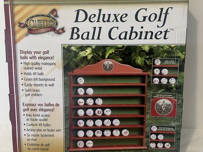 New Clubhouse Collection Deluxe Golf Ball Display Cabinet - Mahogany Stained Wood, Green Felt, Holds 49 Balls