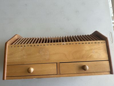 Vintage Wooden Desktop Mail Organizer File Sorter with Two Drawers, 31 Slots