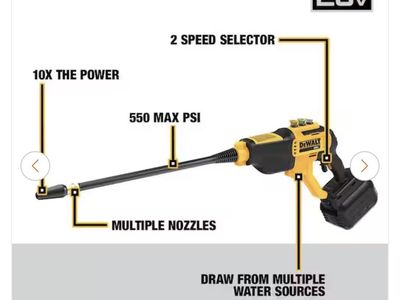 DEWALT 20V Max 550 PSI Cordless Power Cleaner with 2-Speed Selector & Multiple Nozzles