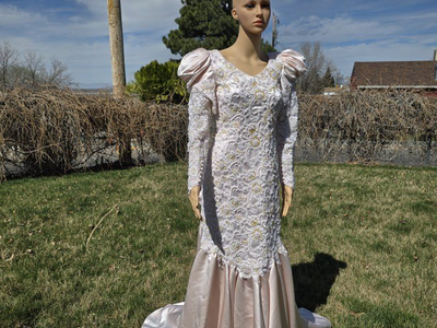 Vintage Pink Satin Wedding Dress