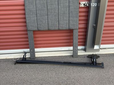 Grey Upholstered Panel Headboard with Metal Bed Frame, Twin.