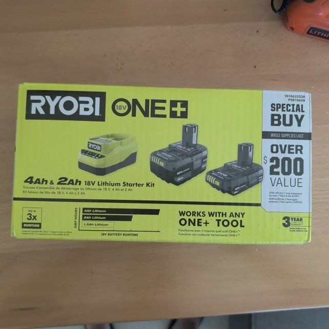Ryobi One+ 18V Lithium Starter Kit 4Ah & 2Ah Batteries with Charger