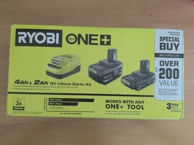 Ryobi One+ 18V Lithium Starter Kit 4Ah & 2Ah Batteries with Charger