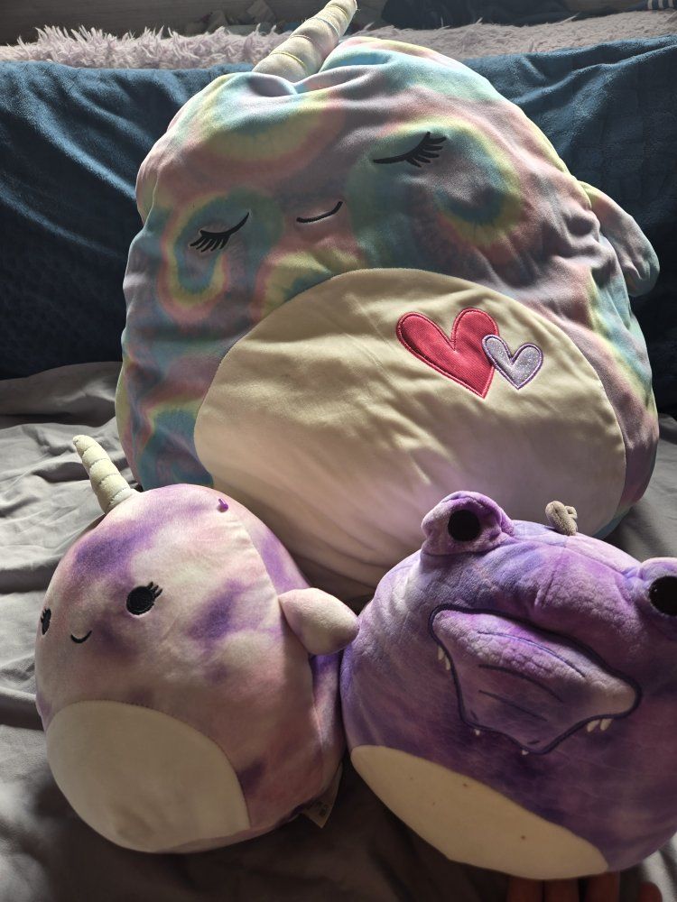 Squishmallows: Rainbow Narwhal, Purple Narwhal, and Dragon - Various Sizes