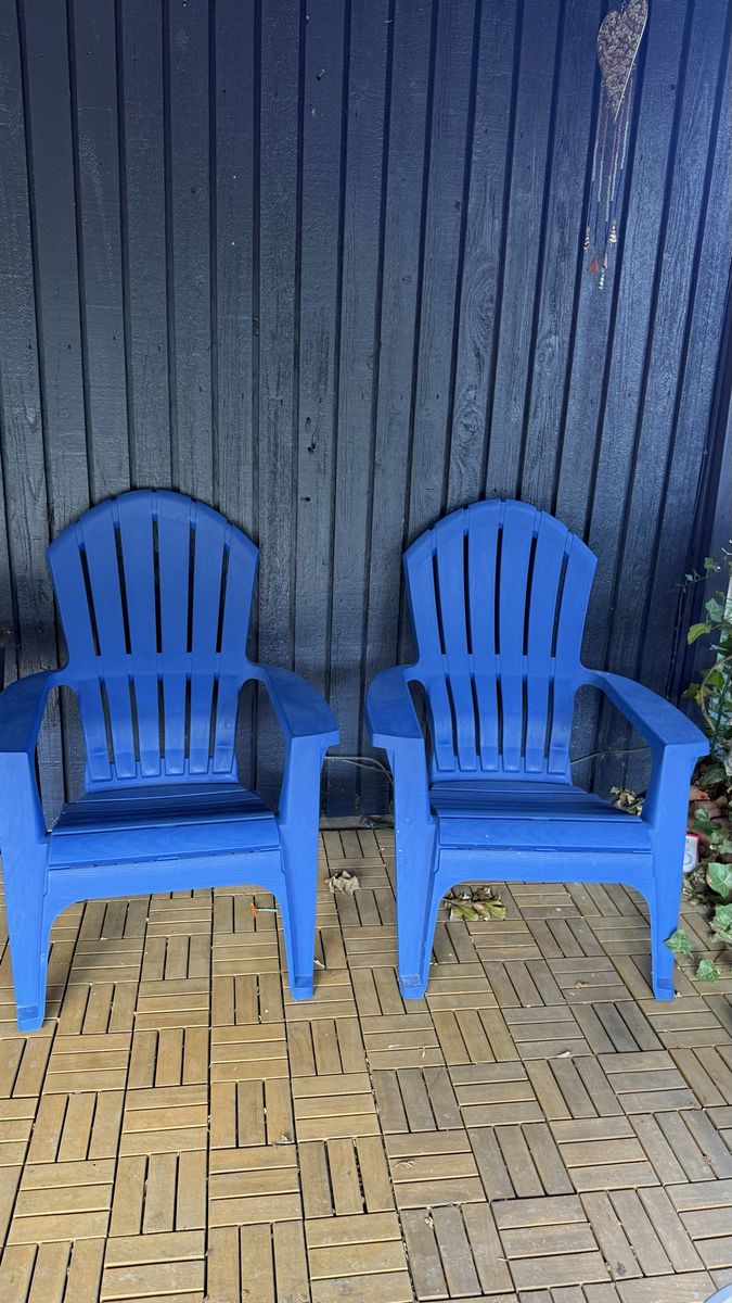 Set of 2 Blue Plastic Adirondack Patio Chairs