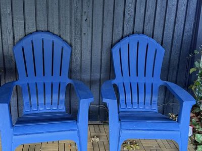 Set of 2 Blue Plastic Adirondack Patio Chairs