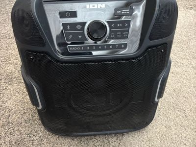 ION Pathfinder Go Portable Bluetooth Speaker with Radio & USB Charging, Black/Red, Used