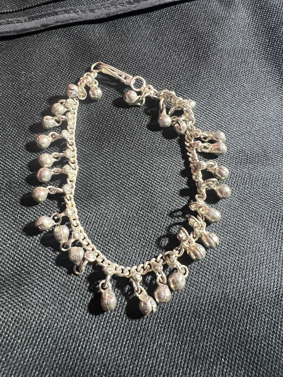 Silver-Tone Bell Charm Bracelet Anklet - Dangling Jingle Bells, Adjustable Chain