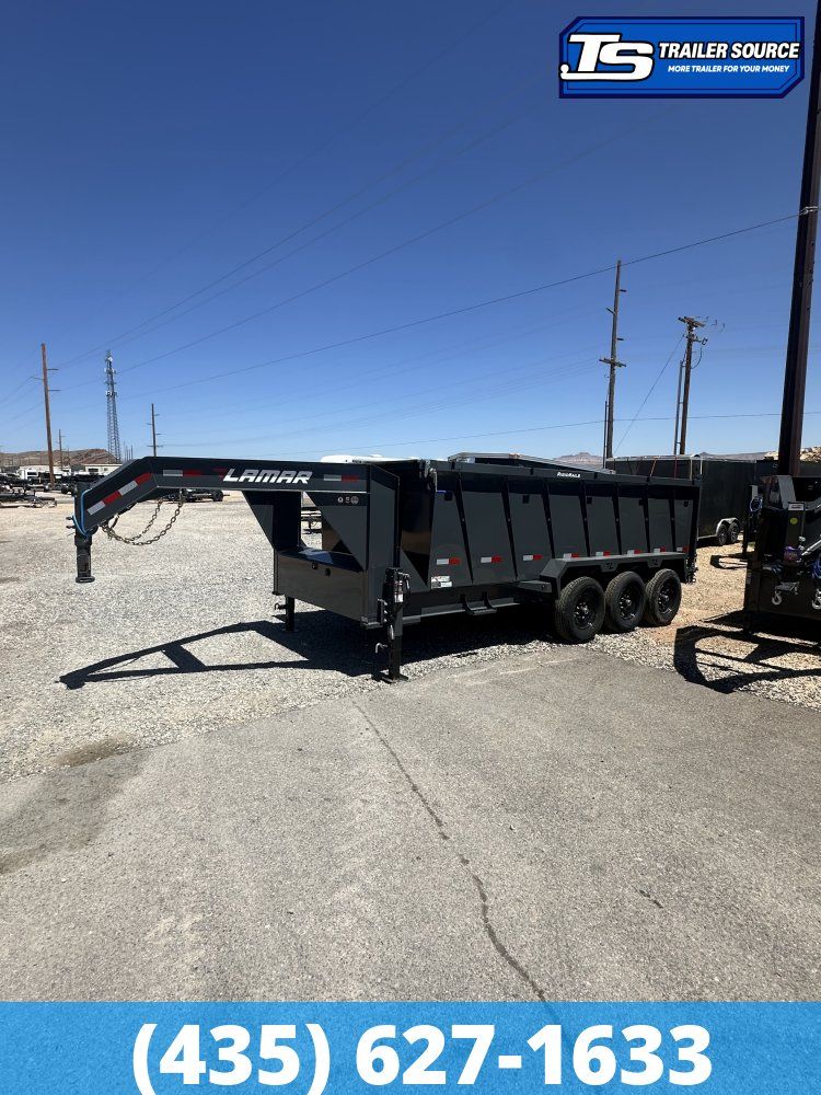7x16 Lamar DT Gooseneck Dump Trailer - 48" Sides - 21K GVWR - Stabilizer Jacks, Telescopic