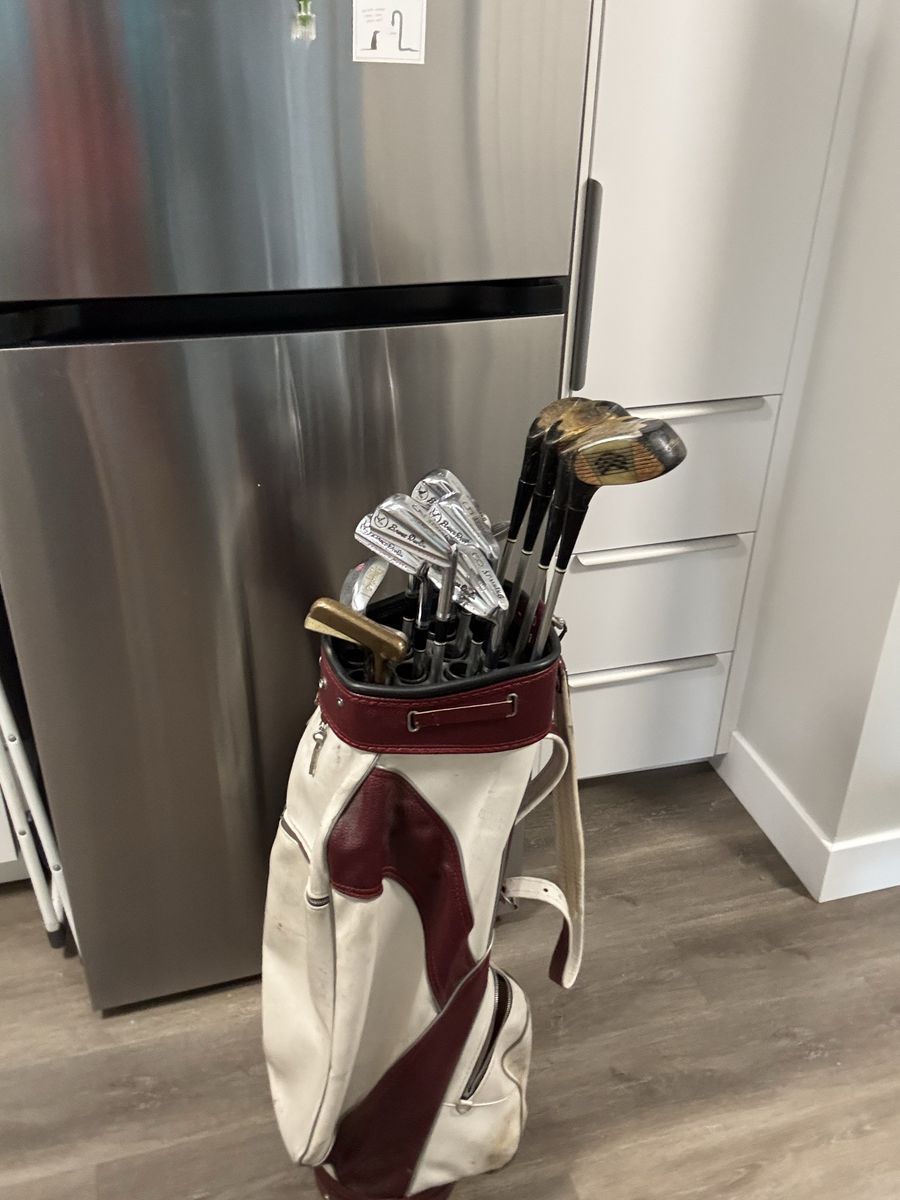 Vintage Spalding Personal Model Golf Set w/ Leather/Vinyl Bag & Wooden Woods