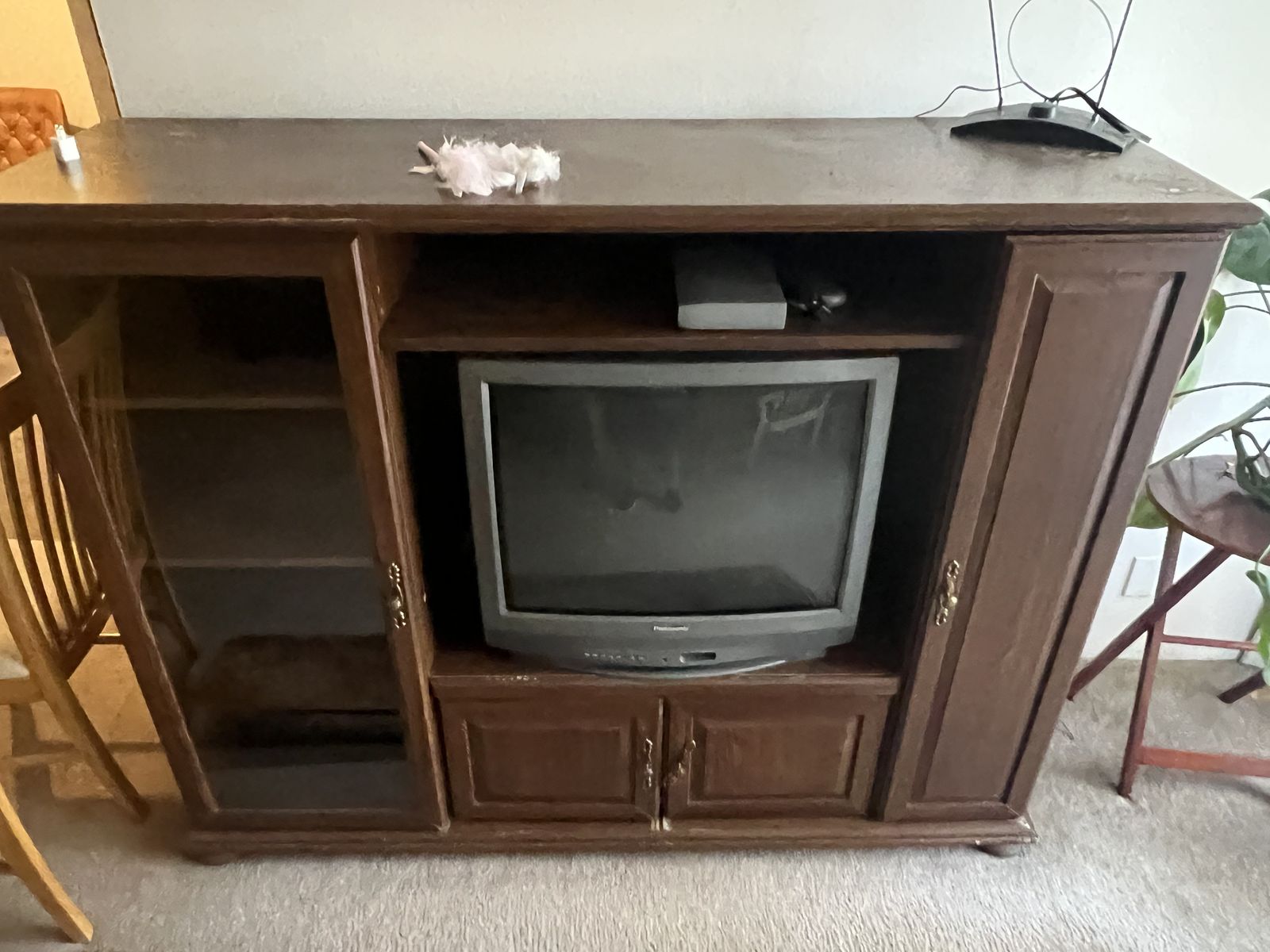 Solid Wood Entertainment Center / TV Cabinet with Glass Display & Storage