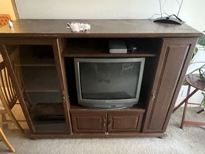 Solid Wood Entertainment Center / TV Cabinet with Glass Display & Storage
