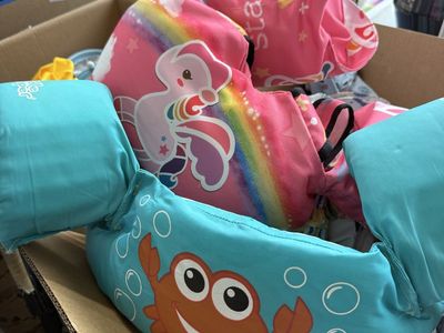 Girls' Swim Bundle - Arm Floaties (Crab & Unicorn), Various Swimsuits - Mixed Sizes/Styles