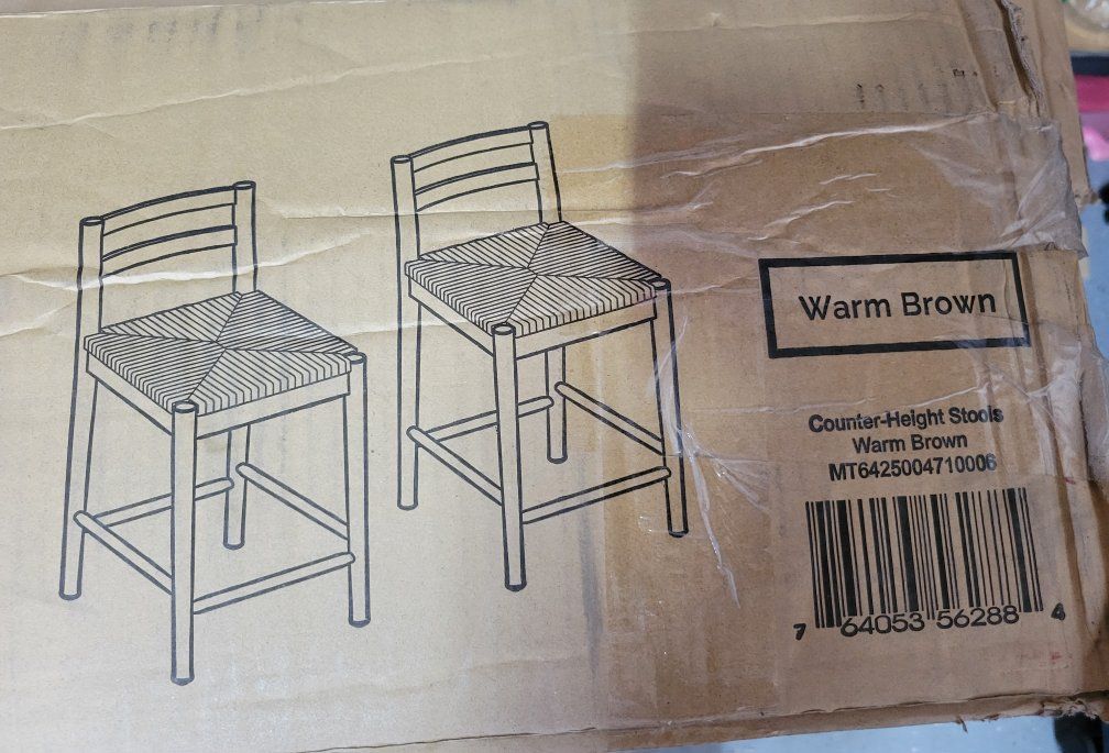 NEW IN BOX- My Texas House Laurel Counter-Height Dining Stools with Woven Seagrass Seat, Warm Brown - Set of 2