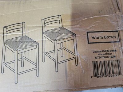 NEW IN BOX- My Texas House Laurel Counter-Height Dining Stools with Woven Seagrass Seat, Warm Brown - Set of 2