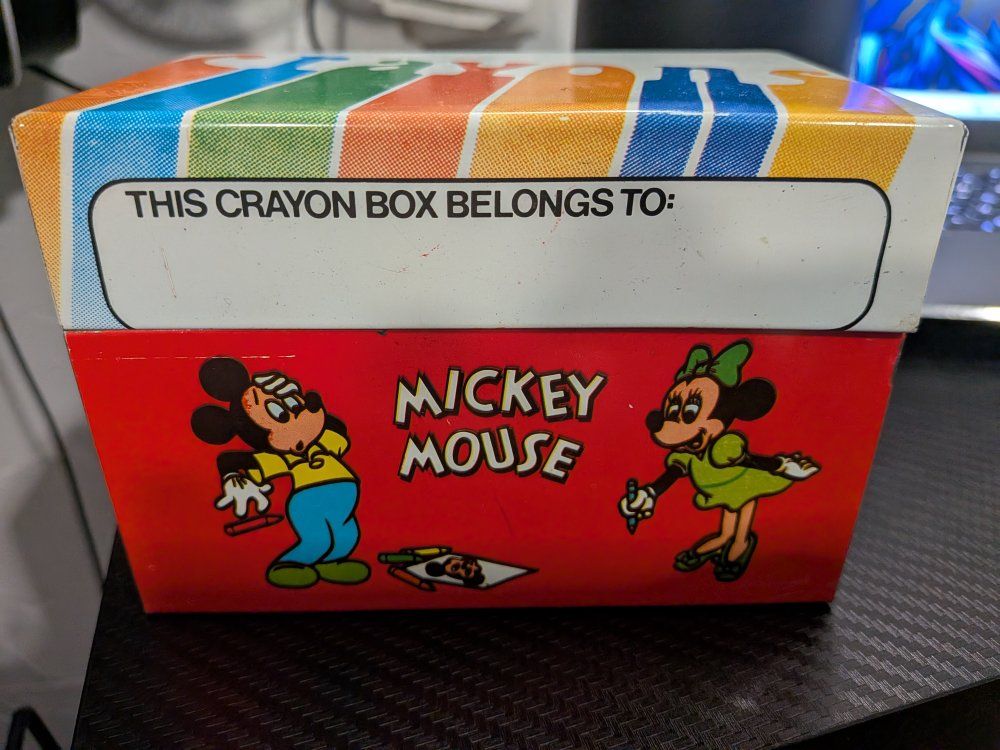 Vintage Mickey Mouse Metal Crayon Box J. Chein & Co. Holds Over 100 Crayons