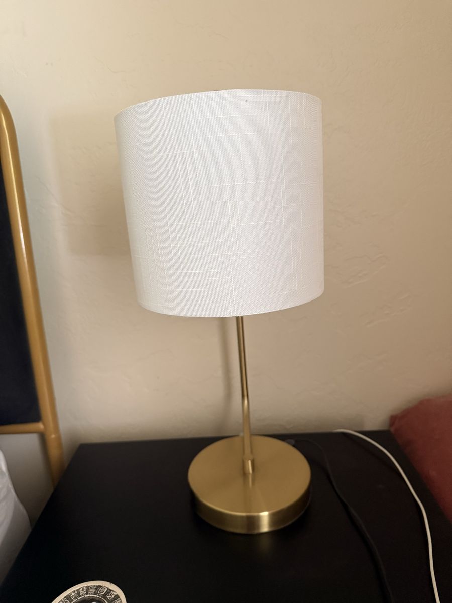 2 Brass Base White Shade Table Lamps - Modern Design, Perfect for Bedside or Desk Lighting