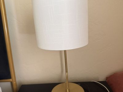 2 Brass Base White Shade Table Lamps - Modern Design, Perfect for Bedside or Desk Lighting