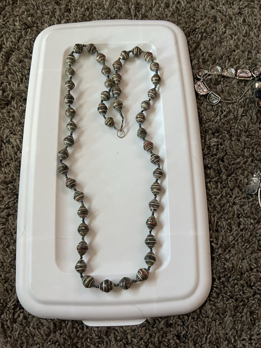 Handmade Multi-Color Beaded Necklace, 24" Long, Unique Paper Bead Design