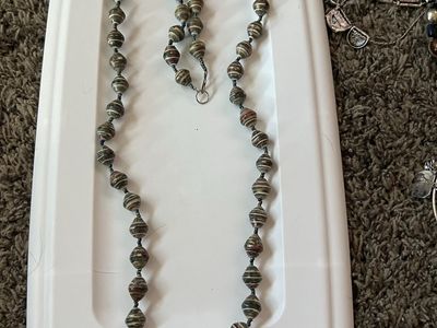 Handmade Multi-Color Beaded Necklace, 24" Long, Unique Paper Bead Design