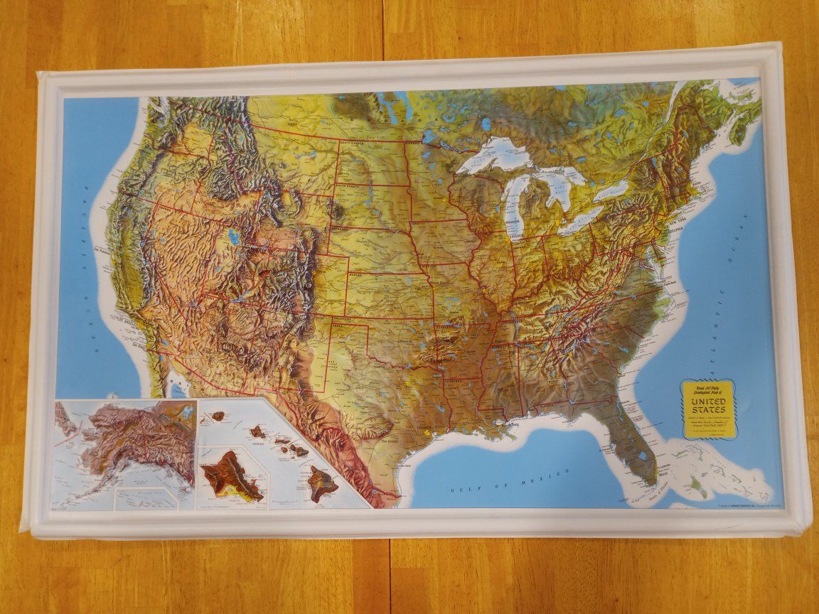 Rand McNally 3D Relief Raised Relief Geological Map of United States 