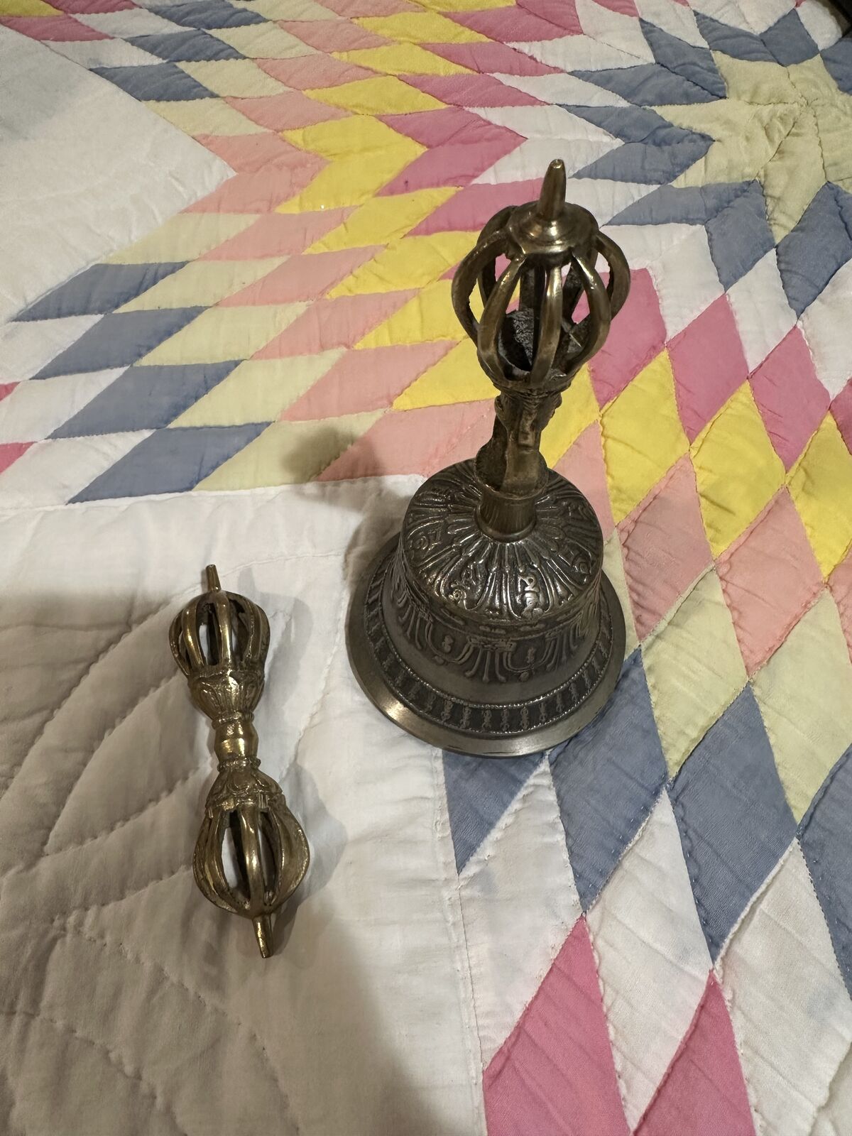 Tibetan horn, singing bowl and dorje