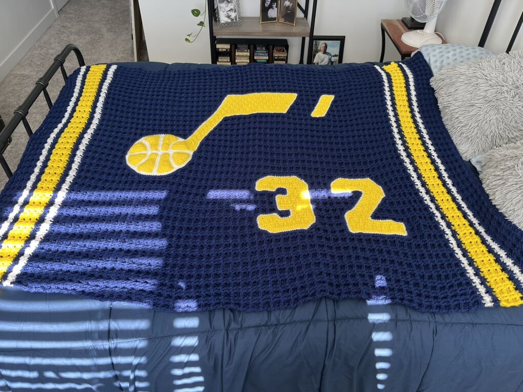 Hand Crocheted Utah Jazz Blanket