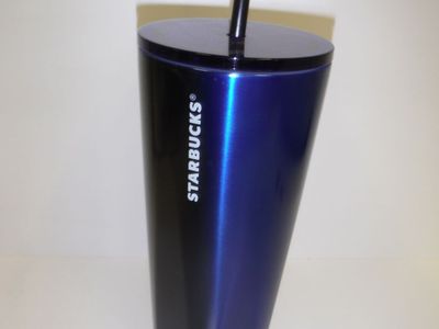 Starbucks Holiday 2022 Blue Metallic Tumbler Grande 16oz Reusable Cold Cup with Straw