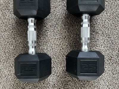 Pair of 25lb Hex Rubber Dumbbells - Home Gym Workout Weights 1$ per pound.
