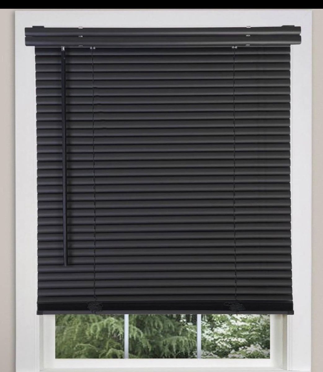 Black Window Blinds Horizontal Slats with Wand Tilt