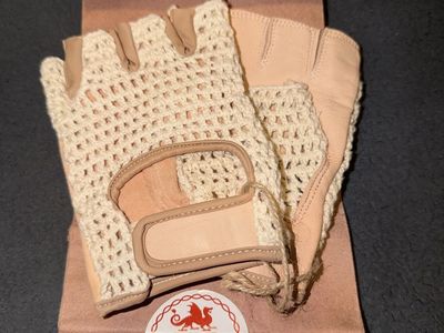 Cardiff CF0100 Cycling Gloves - Small, Tan, Crochet & Leather, Fingerless
