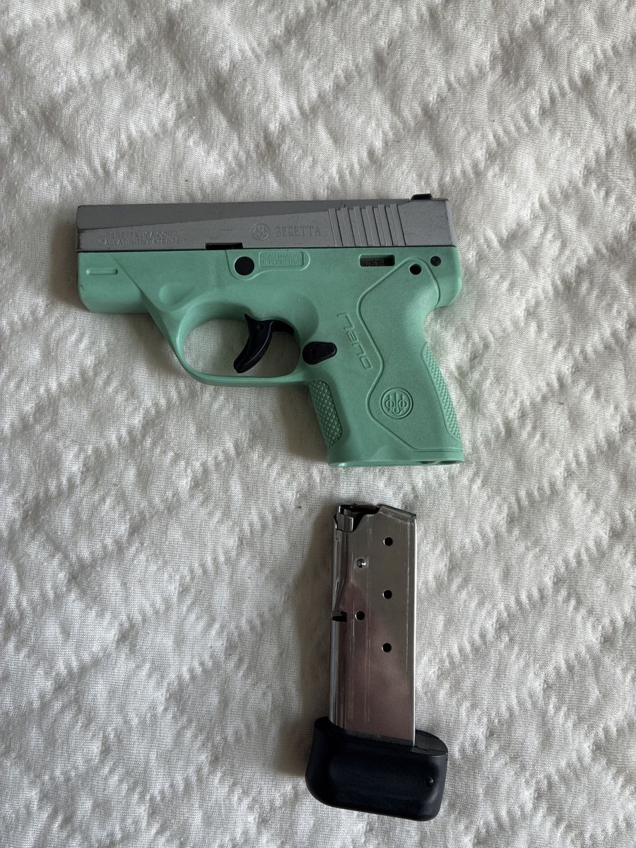 Beretta Nano 9mm Pistol - Green/Silver Compact Handgun with Magazine