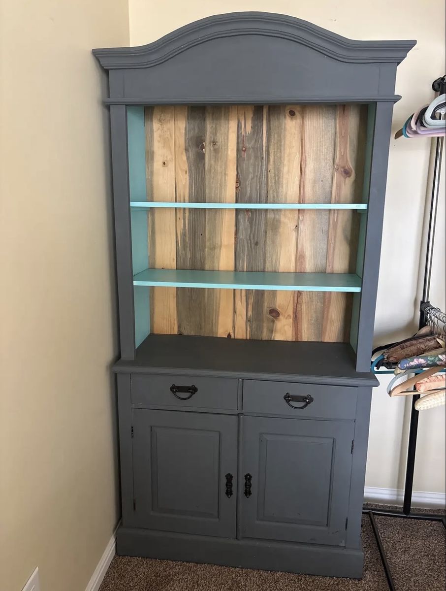 Painted Wood Hutch with Open Shelving and Lower Cabinet Storage