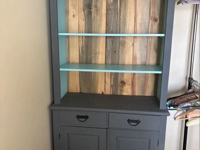 Painted Wood Hutch with Open Shelving and Lower Cabinet Storage