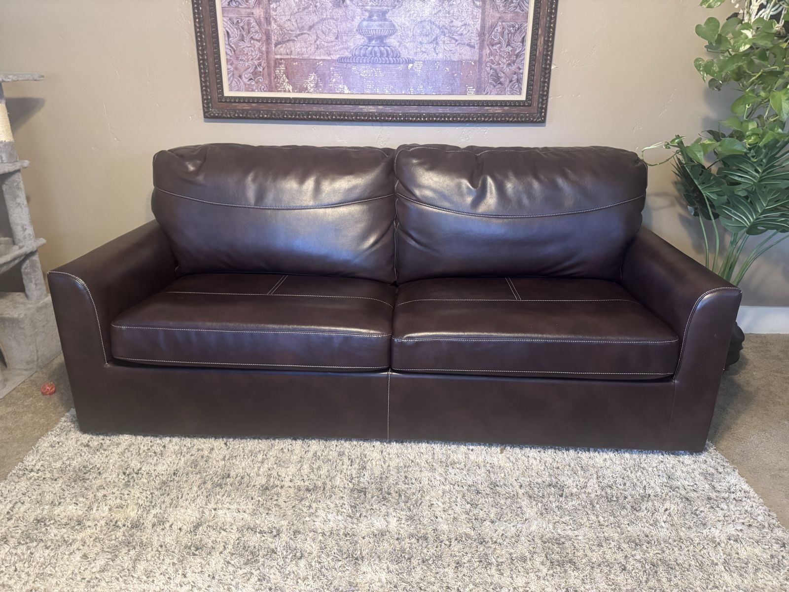 Brown Faux Leather Sofa Bed - Pull-Out Sleeper Sofa