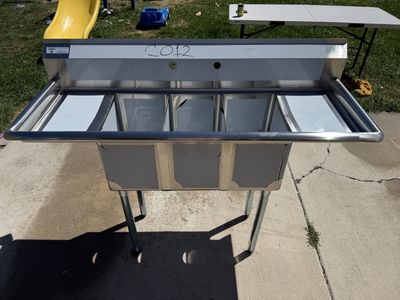 New never used 3-Compartment Stainless Steel Commercial Bar Sink with Drainboards plus Two fresh water or grey water tanks