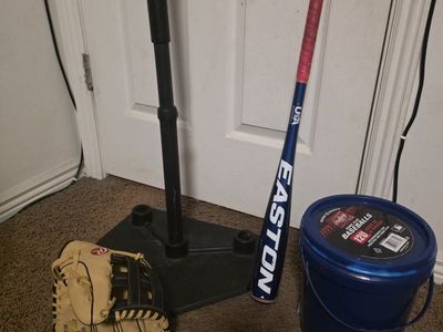 Youth Baseball Gear Bundle - Easton Bat, Rawlings Glove, Tee, and Bucket of 10 Baseballs