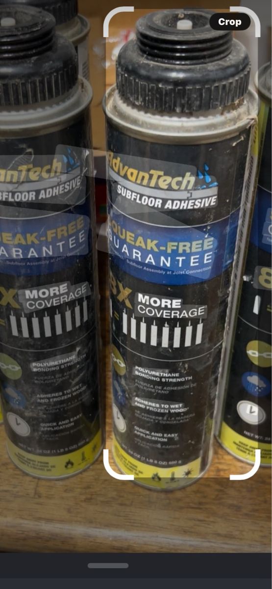 AdvanTech Squeak-Free Subfloor Adhesive - Polyurethane Bonding Strength for Wet & Frozen Wood Eight cans of subfloor adhesive
