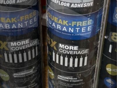 AdvanTech Squeak-Free Subfloor Adhesive - Polyurethane Bonding Strength for Wet & Frozen Wood Eight cans of subfloor adhesive