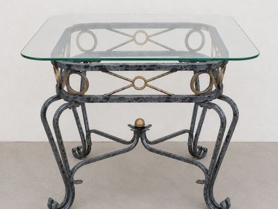 Glass Top Square Accent Table – Wrought Iron Base Beautiful square glass-top accent table