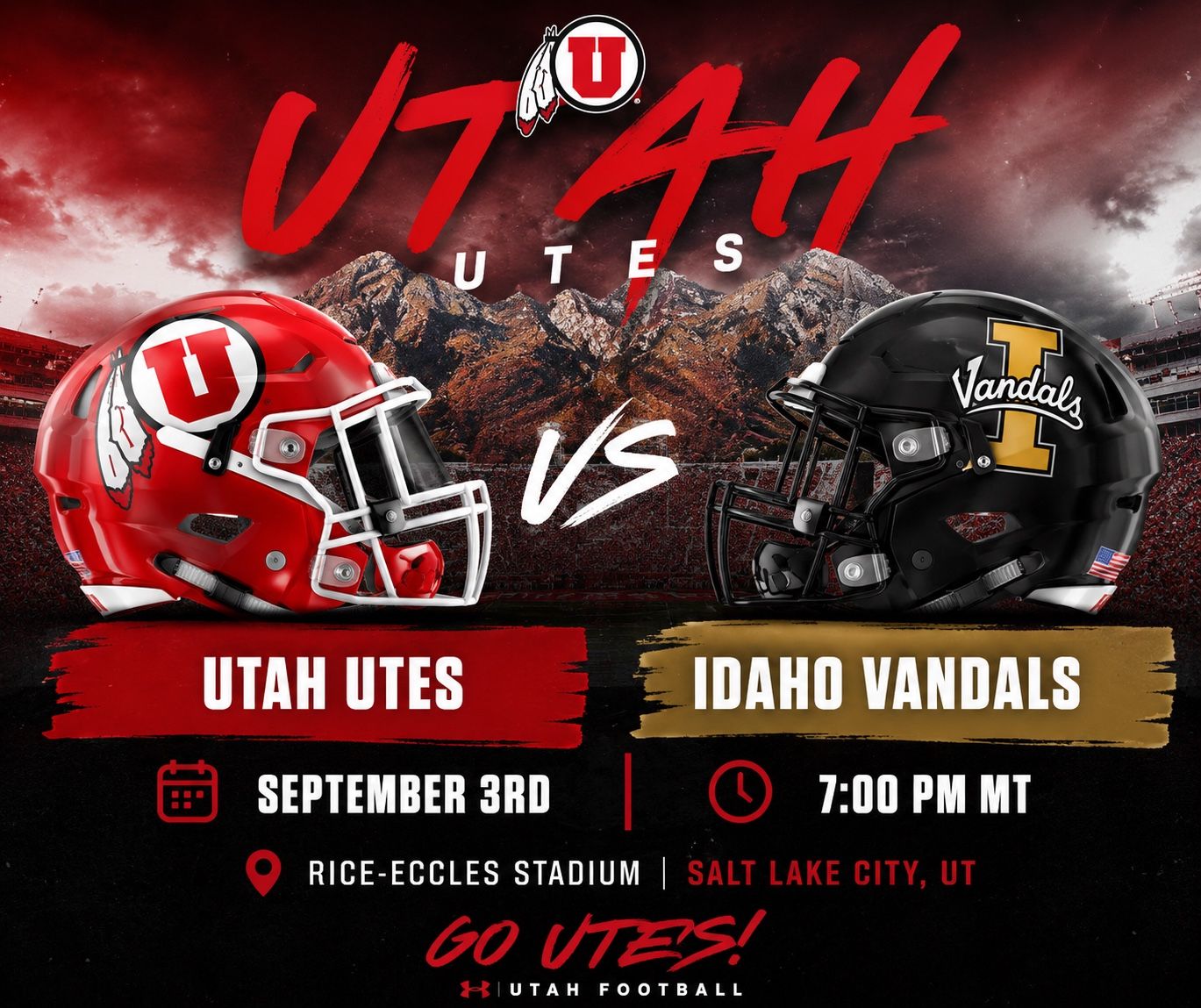 2 Utah Utes vs Idaho Tickets - Lower Bowl Row 20 Aisle Seats