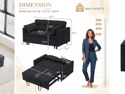 Black corduroy 3 in 1 sofa