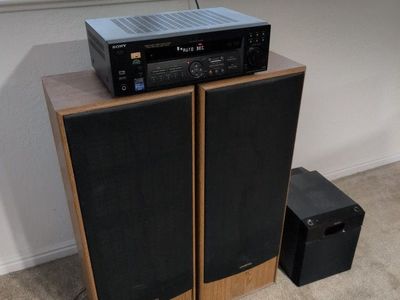 Sony STR-DE485, 2 Onkyo Speakers, and Sony Subwoofer